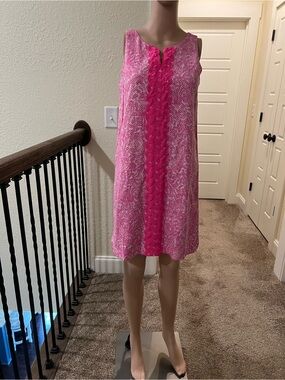Lilly Pulitzer Pink Patterned Sleeveless Shift with Fuchsia Trim